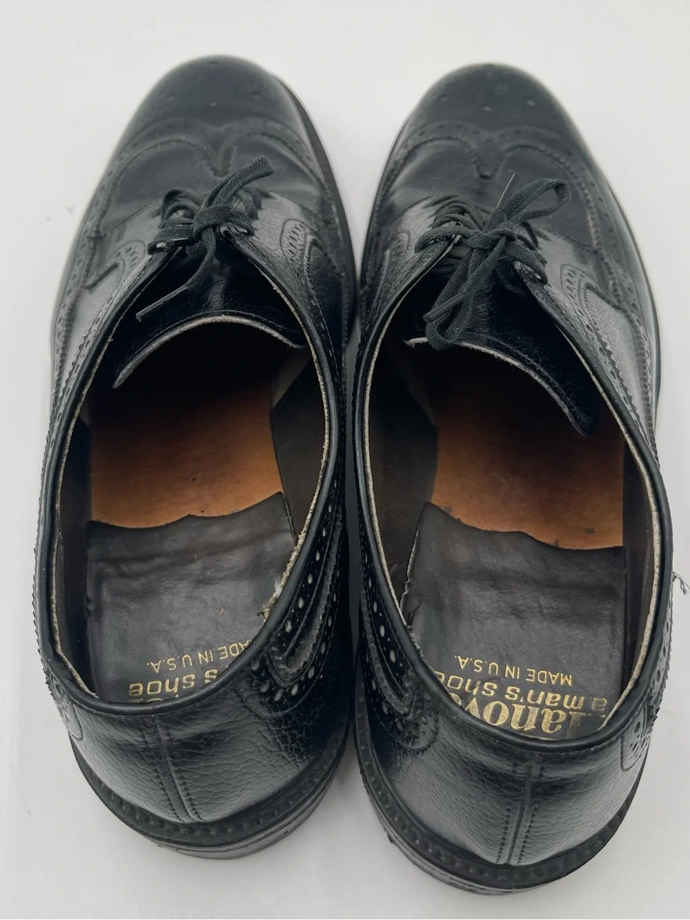 VTG Hanover Mens Longwing Wingtip Brogue Derby Oxford Dress Shoes Size 8.5 Black